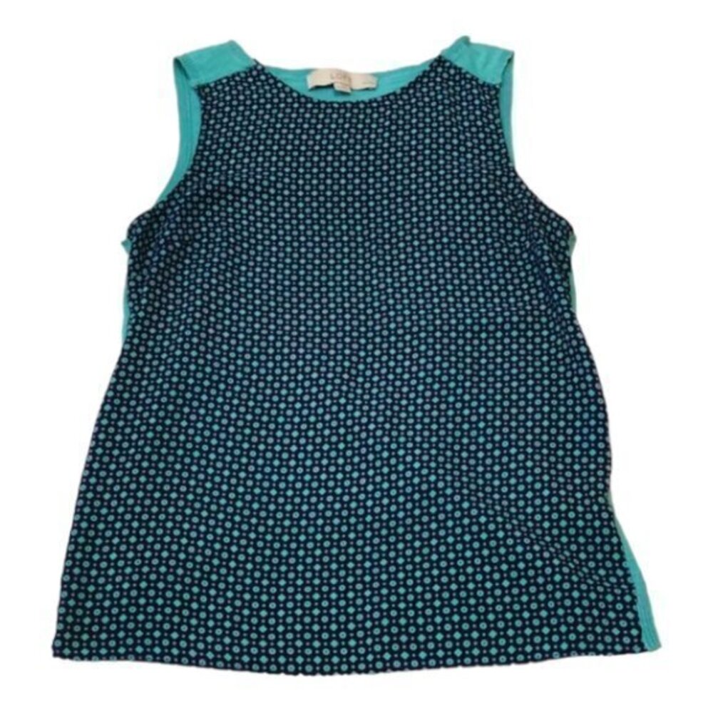 Ann Taylor Loft Sleeveless Teal Navy Blouse XXSP EUC #7008